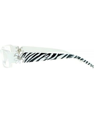 Rectangular Flor de Lis Womens Narrow Rectangular Clear Lens Eye Glasses - White Zibra - CG11ATAS3GT $10.42