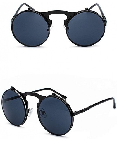 Round Vintage Round Flip Up Sunglasses for Men Women John Lennon Style Circle Sunglasses - Grey Lens / Black Frame - C8192RDU...