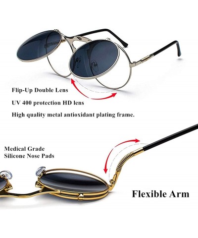 Round Vintage Round Flip Up Sunglasses for Men Women John Lennon Style Circle Sunglasses - Grey Lens / Black Frame - C8192RDU...