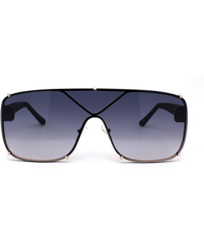 Shield Womens Luxury Oversize Shield Rimless Racer Sunglasses - Gold Matte Black Smoke - CT1979Z7SI4 $26.05