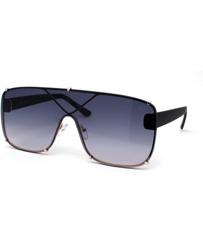 Shield Womens Luxury Oversize Shield Rimless Racer Sunglasses - Gold Matte Black Smoke - CT1979Z7SI4 $11.65