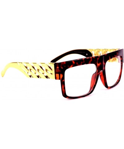 Square Retro Flat Top Oversized Square Chain Arm Sunglasses - Tortoise Brown & Gold Frame - C2185CDAQAS $18.97