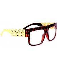 Square Retro Flat Top Oversized Square Chain Arm Sunglasses - Tortoise Brown & Gold Frame - C2185CDAQAS $7.80