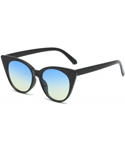 Rectangular Unisex Vintage Translucent Tint Cat Eye Plastic Lenses Sunglasses - Black Blue - CF18NLS34MI $10.70