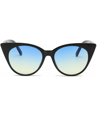 Rectangular Unisex Vintage Translucent Tint Cat Eye Plastic Lenses Sunglasses - Black Blue - CF18NLS34MI $10.70