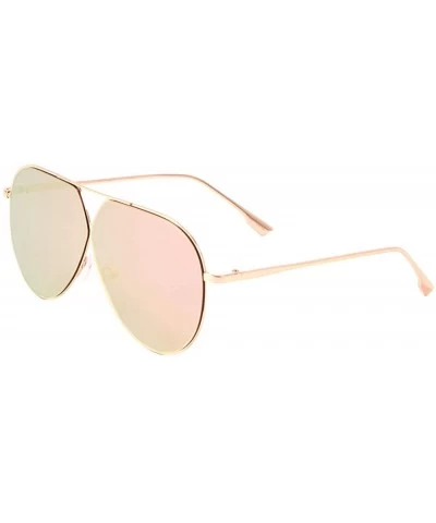 Round Flat Thin Metal Frame Triangular Bridge Round Aviator Sunglasses - Rose Gold - CM197QRSZU0 $25.94