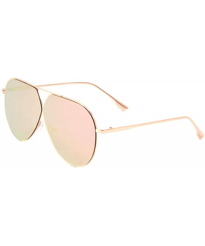 Round Flat Thin Metal Frame Triangular Bridge Round Aviator Sunglasses - Rose Gold - CM197QRSZU0 $12.10