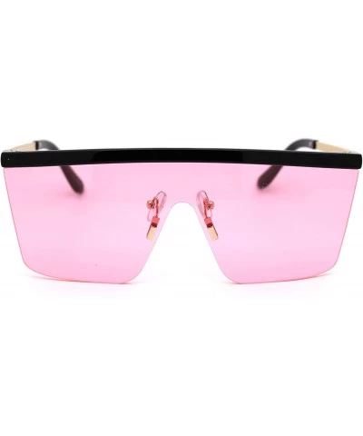 Rectangular Flat Top Shield Disco Funk Rectangular Sunglasses - Black Gold Pink - CO18YX9SUKC $23.29