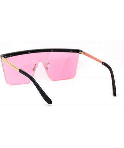 Rectangular Flat Top Shield Disco Funk Rectangular Sunglasses - Black Gold Pink - CO18YX9SUKC $9.81