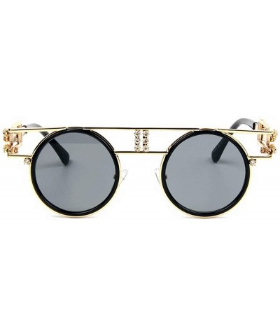 Round Retro Small Round Frame diamond sunglasses female luxury Rhinestone hollow mirror legs Punk Sunglasses - CD18WRSIZNK $3...