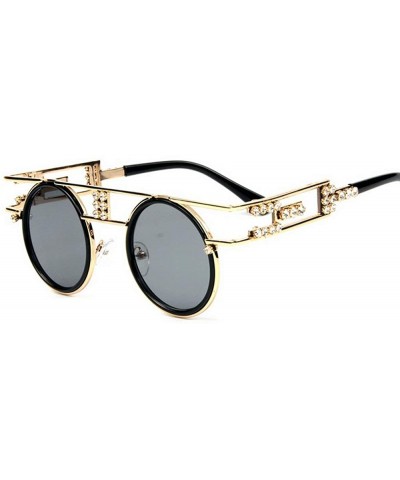 Round Retro Small Round Frame diamond sunglasses female luxury Rhinestone hollow mirror legs Punk Sunglasses - CD18WRSIZNK $1...