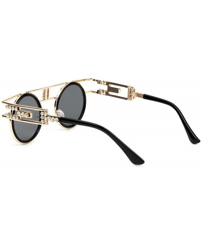 Round Retro Small Round Frame diamond sunglasses female luxury Rhinestone hollow mirror legs Punk Sunglasses - CD18WRSIZNK $1...