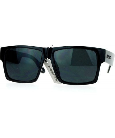 Wayfarer Gangster Rectangular Squared All Black Horn Rim Sunglasses - Black - CT126EFYU89 $23.32