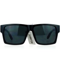 Wayfarer Gangster Rectangular Squared All Black Horn Rim Sunglasses - Black - CT126EFYU89 $15.12