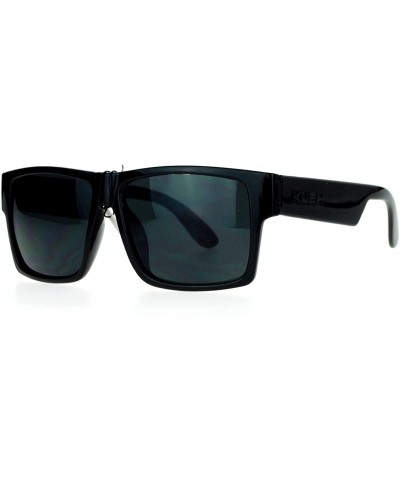 Wayfarer Gangster Rectangular Squared All Black Horn Rim Sunglasses - Black - CT126EFYU89 $15.12