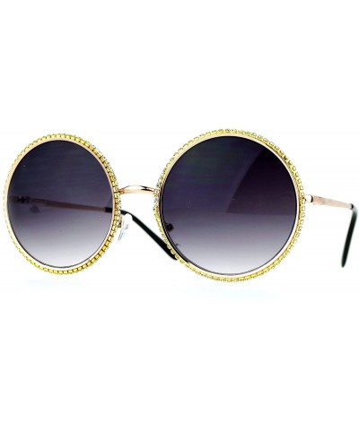 Round Bling Rhinestone Edge Round Circle Lens Mirror Sunglasses - Gold Black - CQ12MX288O9 $24.43