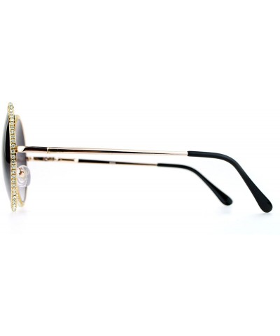 Round Bling Rhinestone Edge Round Circle Lens Mirror Sunglasses - Gold Black - CQ12MX288O9 $11.42