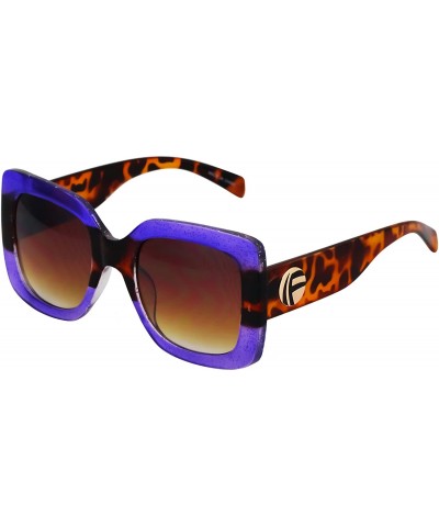 Square Oversize Square Sunglasses Women Multi Tinted Frame Fashion Modern Shades - Purple Tortoise - C518DCE89XZ $18.02
