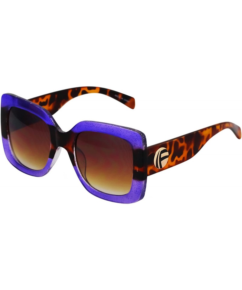 Square Oversize Square Sunglasses Women Multi Tinted Frame Fashion Modern Shades - Purple Tortoise - C518DCE89XZ $7.65