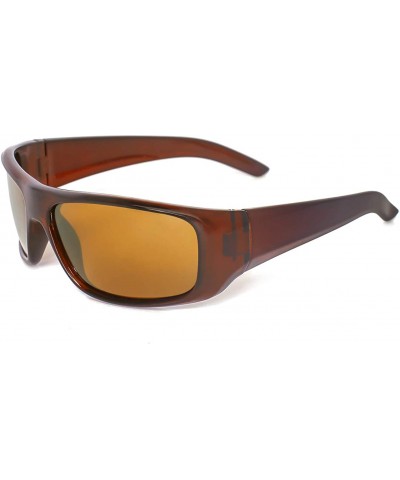 Wrap Polarized Wrap Sunglasses for Men Women Driving Fishing Running 8031 - Shiny Brown - CT192QQ00TA $8.49