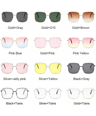 Square Retro Big Square Sunglasses Women Vintage Brand Shades Metal Color Sun Glasses Female Fashion Designer Lunette - CU197...