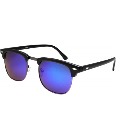 Square Designer Inspired Color Mirrored Classic Half Frame Horned Rim Sunglasses - Ocean Blue - CO11E6215TZ $17.54