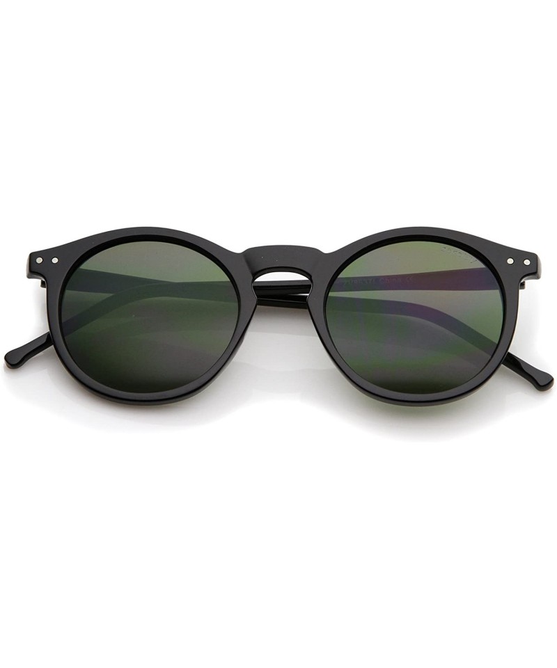 Round Retro Horn Rimmed Keyhole Nose Bridge P3 Round Sunglasses 49mm - Shiny Black / Green - CM12MYPBOL4 $13.10