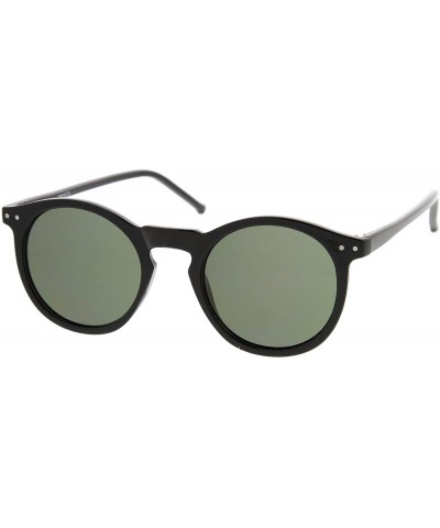 Round Retro Horn Rimmed Keyhole Nose Bridge P3 Round Sunglasses 49mm - Shiny Black / Green - CM12MYPBOL4 $13.10