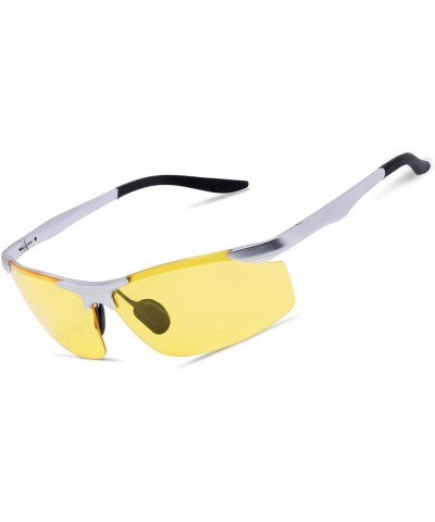 Rectangular Night Vision Driving Glasses for Men Women Al-Mg Metal Frame Polarized Reduce Glare Nighttime Driving Glasses - C...