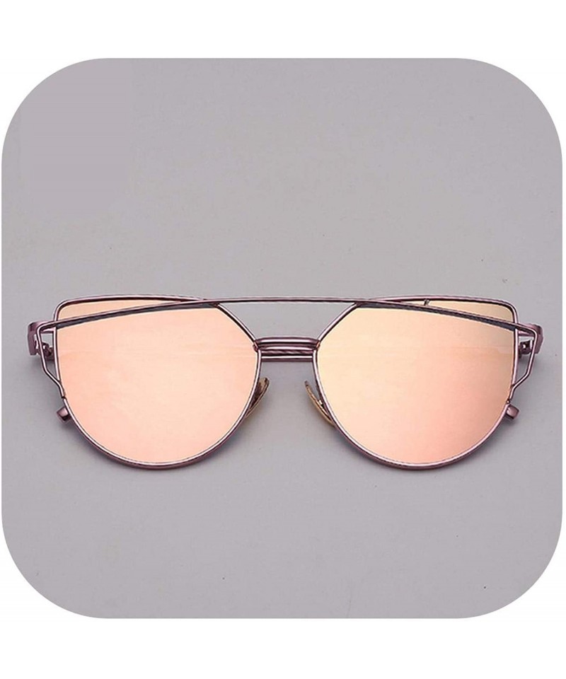 Cat Eye Cat Eye Sunglasses Women Vintage Metal Reflective Glasses Mirror Retro Oculos De Sol Gafas - Pink Pink2 - CL199CD533Y...