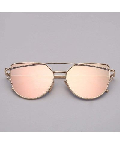 Cat Eye Cat Eye Sunglasses Women Vintage Metal Reflective Glasses Mirror Retro Oculos De Sol Gafas - Pink Pink2 - CL199CD533Y...