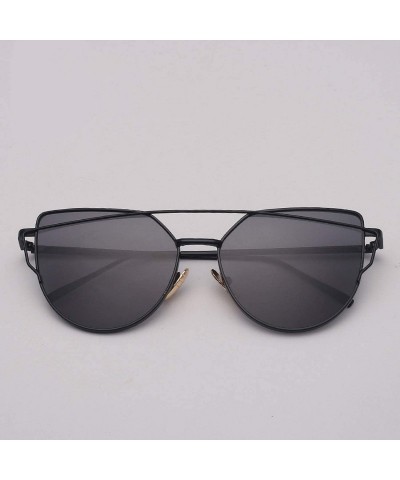 Cat Eye Cat Eye Sunglasses Women Vintage Metal Reflective Glasses Mirror Retro Oculos De Sol Gafas - Pink Pink2 - CL199CD533Y...