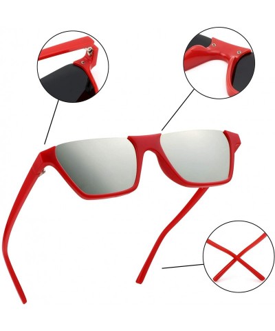 Oversized Oversize Multifunction Sunglasses-UV400 Protection-Retro for Men/Women - Z3298_red Silver - CP193ZZ943W $16.66