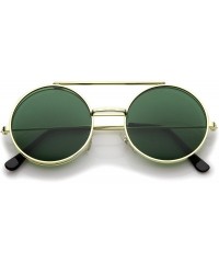 Round Mid Size Flip-Up Colored Lens Round Django Sunglasses 49mm - Gold / Green - CV12N2TVLL8 $12.12