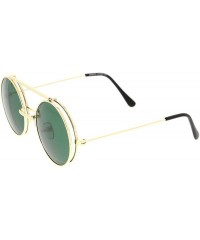 Round Mid Size Flip-Up Colored Lens Round Django Sunglasses 49mm - Gold / Green - CV12N2TVLL8 $12.12