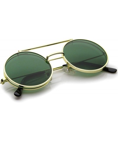 Round Mid Size Flip-Up Colored Lens Round Django Sunglasses 49mm - Gold / Green - CV12N2TVLL8 $12.12