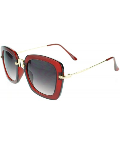 Rectangular Womens Rectangular Plastic Runway Fashion Metal Hinge Designer Sunglasses - Burgundy - C711MWB0LEH $10.11