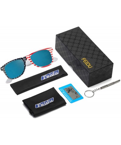 Sport Polarized Sunglasses for Men Retro - Polarized Retro Sunglasses for Men FD2149 - Blue-flag - C418INNMCCQ $10.22