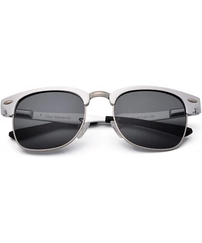 Oval Polarized Sunglasses- Unisex Clubmaster Classic Sunglasses - Sliver - C511Y4BNMQH $65.55