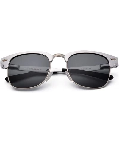 Oval Polarized Sunglasses- Unisex Clubmaster Classic Sunglasses - Sliver - C511Y4BNMQH $41.71