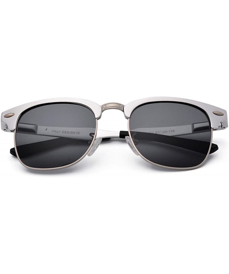 Oval Polarized Sunglasses- Unisex Clubmaster Classic Sunglasses - Sliver - C511Y4BNMQH $41.71