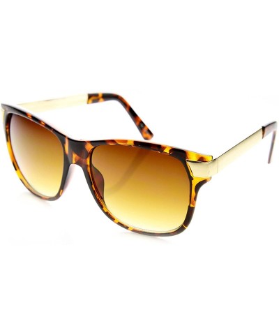 Wayfarer Premium High Fashion Metal Temple Mod Horn Rimmed Sunglasses - Tortoise-gold Amber - CJ11XWW6PPT $9.32