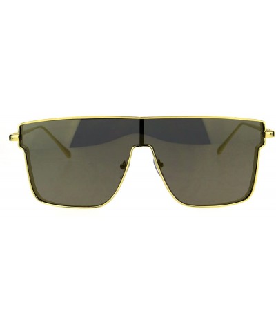 Shield Mirrored Robotic Shield Futuristic Mens Metal Rim Hip Hop Sunglasses - All Gold - C5183G2NYU9 $26.60