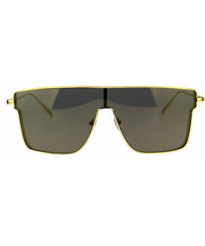 Shield Mirrored Robotic Shield Futuristic Mens Metal Rim Hip Hop Sunglasses - All Gold - C5183G2NYU9 $16.17