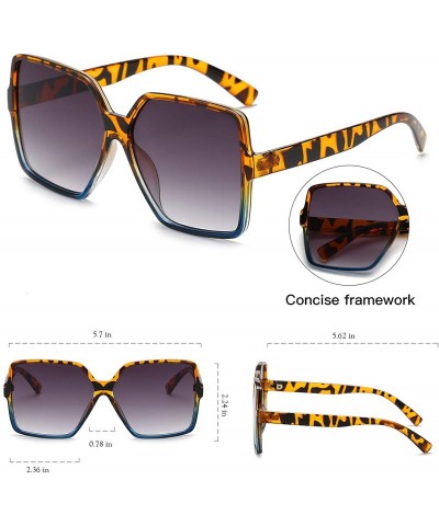 Square Classic Women Square Oversized Sunglasses for Men Flat Top Fashion Shades - Leopard Blue Frame-gray Lens - C019C8SXOGR...