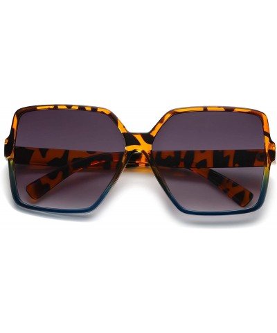 Square Classic Women Square Oversized Sunglasses for Men Flat Top Fashion Shades - Leopard Blue Frame-gray Lens - C019C8SXOGR...