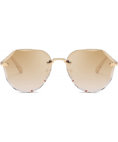 Oversized Sunglasses for Women Oversized Rimless Diamond Cutting Lens Sun Glasses New2019 - Gold Frame/Tea Lens - CA18RKAQ7T0...