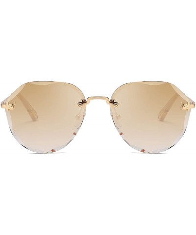 Oversized Sunglasses for Women Oversized Rimless Diamond Cutting Lens Sun Glasses New2019 - Gold Frame/Tea Lens - CA18RKAQ7T0...