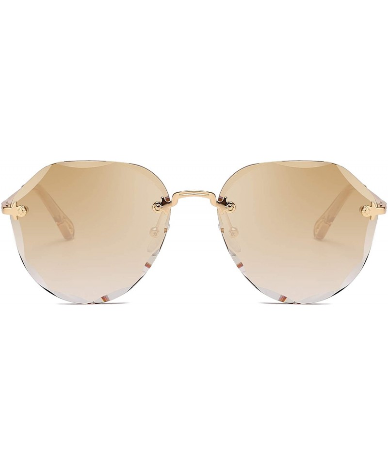Oversized Sunglasses for Women Oversized Rimless Diamond Cutting Lens Sun Glasses New2019 - Gold Frame/Tea Lens - CA18RKAQ7T0...