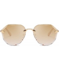Oversized Sunglasses for Women Oversized Rimless Diamond Cutting Lens Sun Glasses New2019 - Gold Frame/Tea Lens - CA18RKAQ7T0...